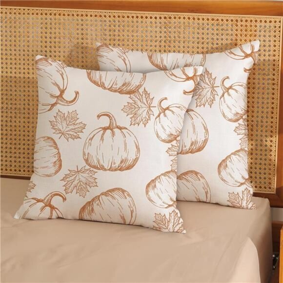 NEW Set of 2 Fall Pillow Covers 20x20 - Burnt Orange Pumpkin & Maple Leaves - Picture 4 of 8